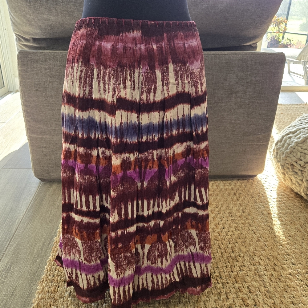 St John Sport Skirt Sz 8 Midi Silk Floral Lined Boho Artsy Watercolor Tiered
